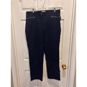 Talbots Curvy Fit Navy Blue Straight Leg‎ Pants Womens 14 Zipper Pockets Stretch